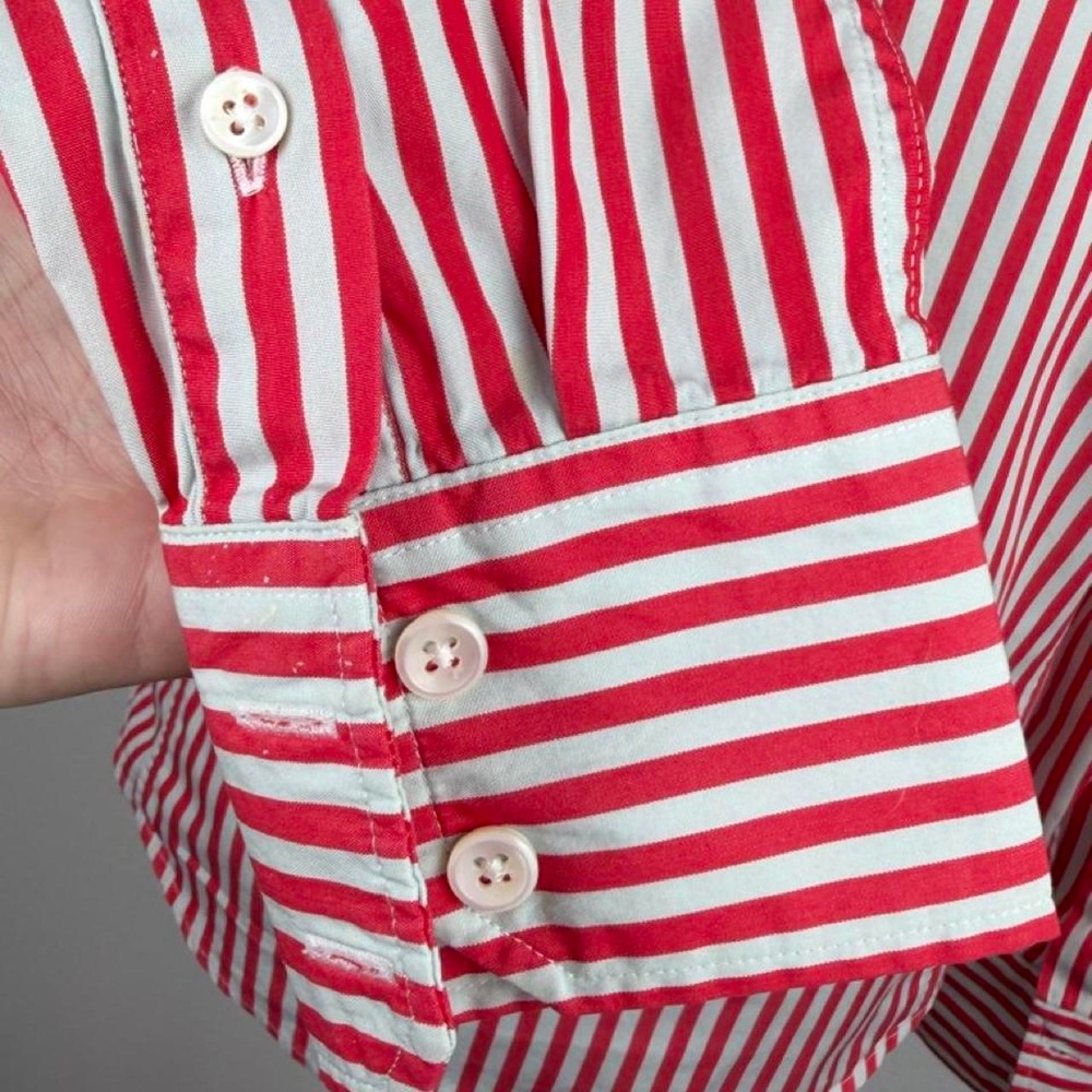Façonnable Red White Striped Tailored Shirt French Designer 100% Cotton - Picture 6 of 8
